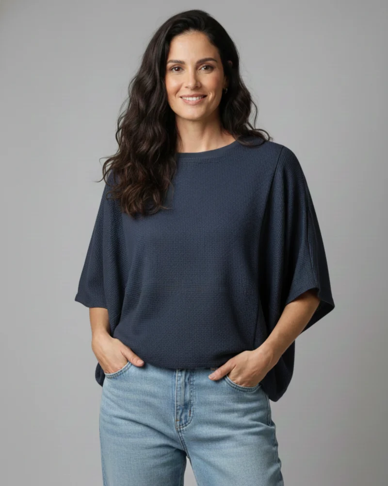 Blusa Manga Morcego - Azul Marinho